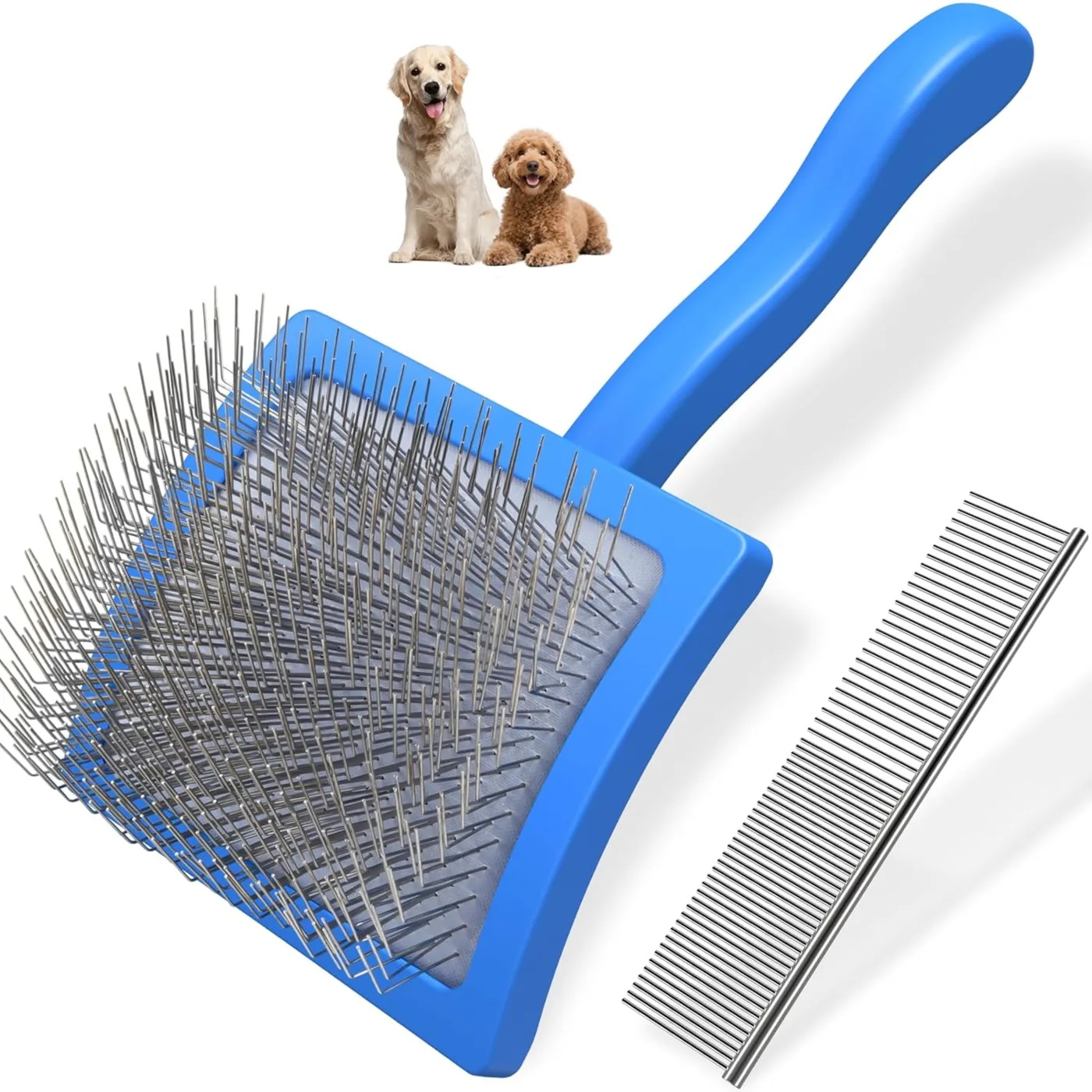 2-piece slicker brush and comb set for dogs in blue