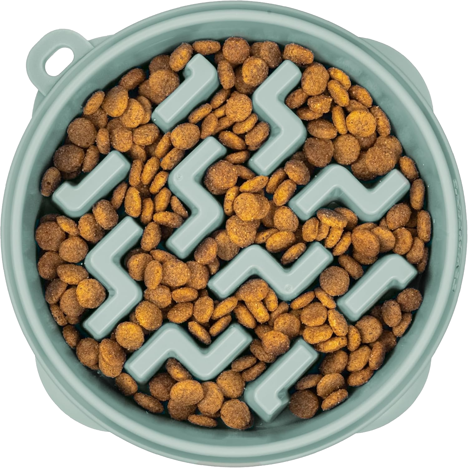Sage green slow feeder dog bowl with maze pattern