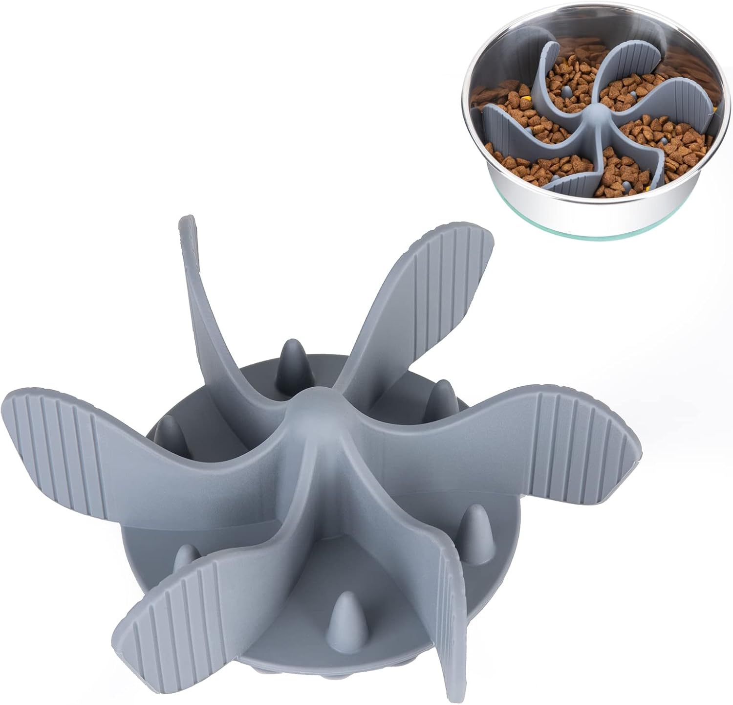Silicone slow feeder insert — flower-shaped divider that fits inside any bowl to slow down eating