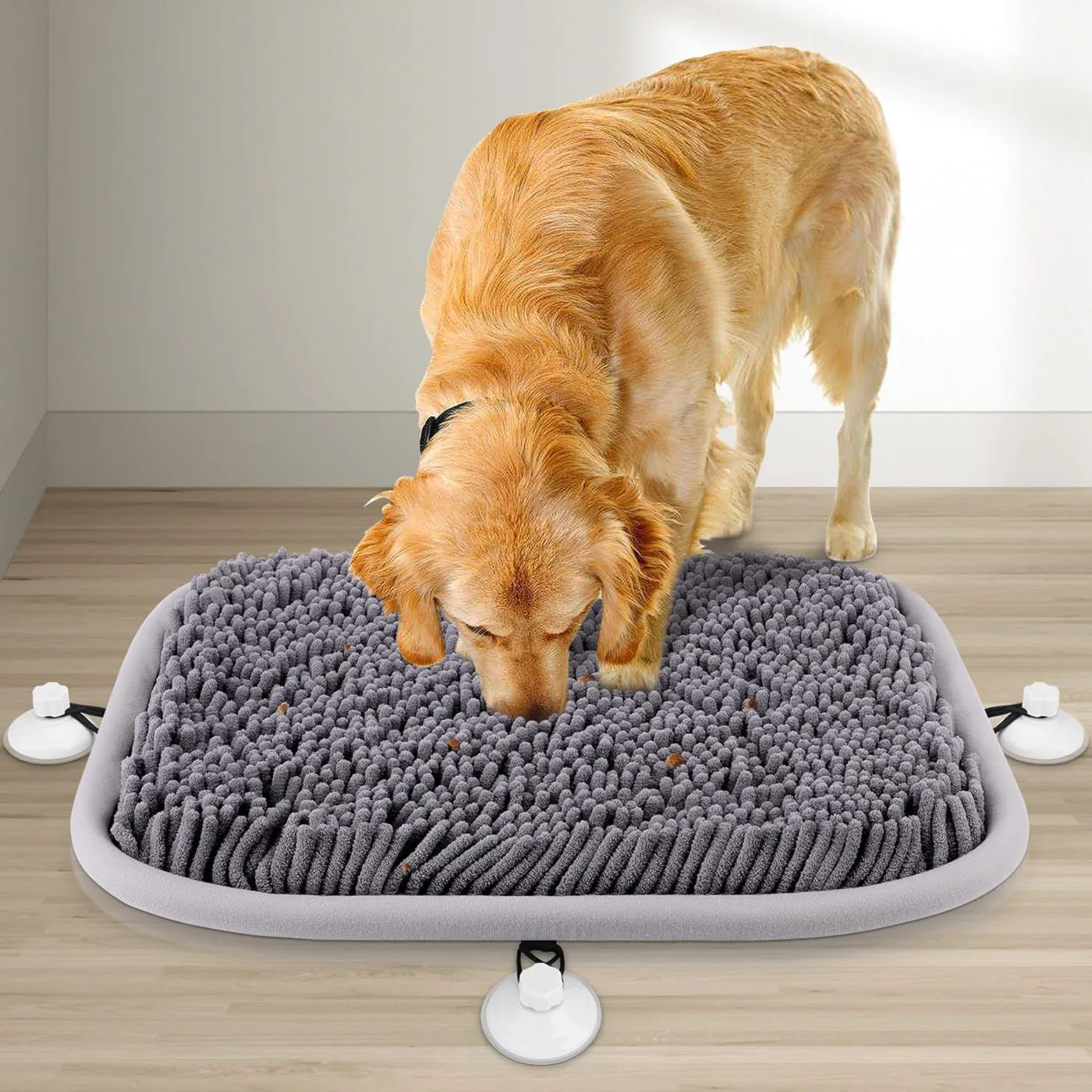 Snuffle mat for dogs — hides kibble in fabric strips for natural foraging