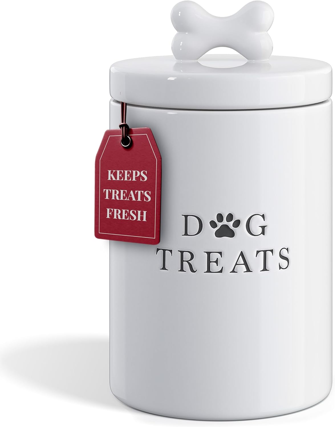 White ceramic dog treat jar