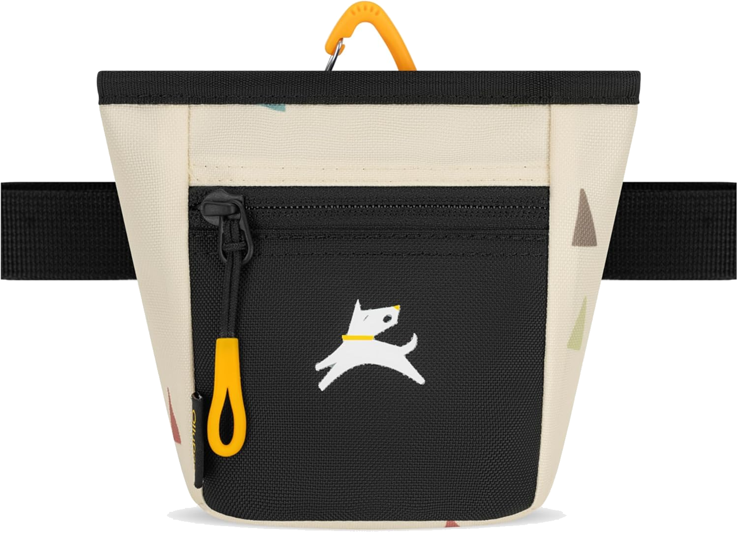 Cream and black dog treat pouch with belt clip