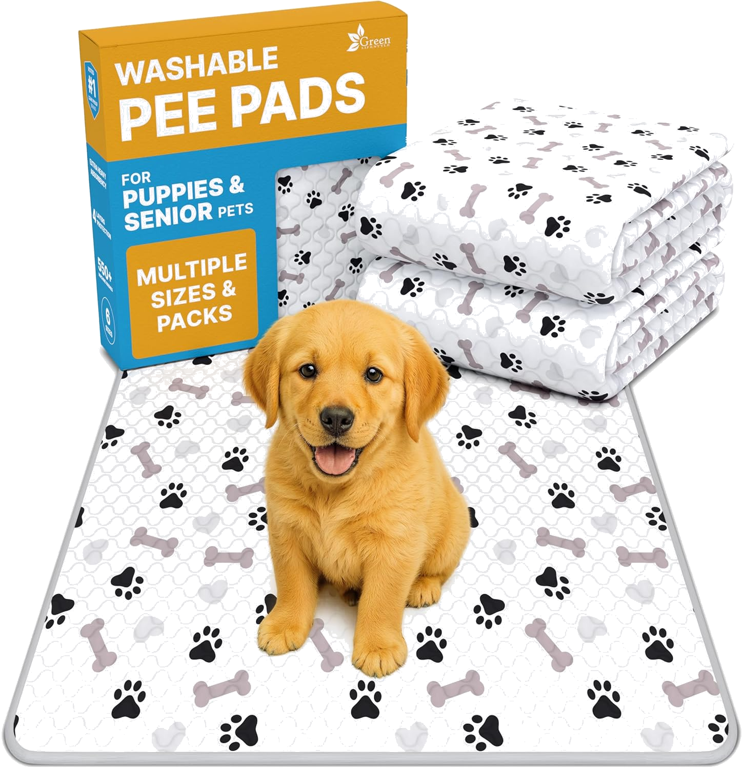 Washable pee pads for puppies and senior pets with paw print design