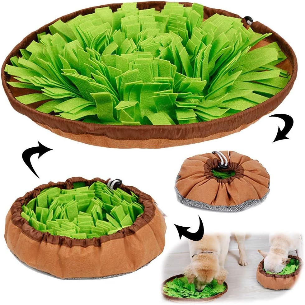 Snuffle bowl mat with green felt strips