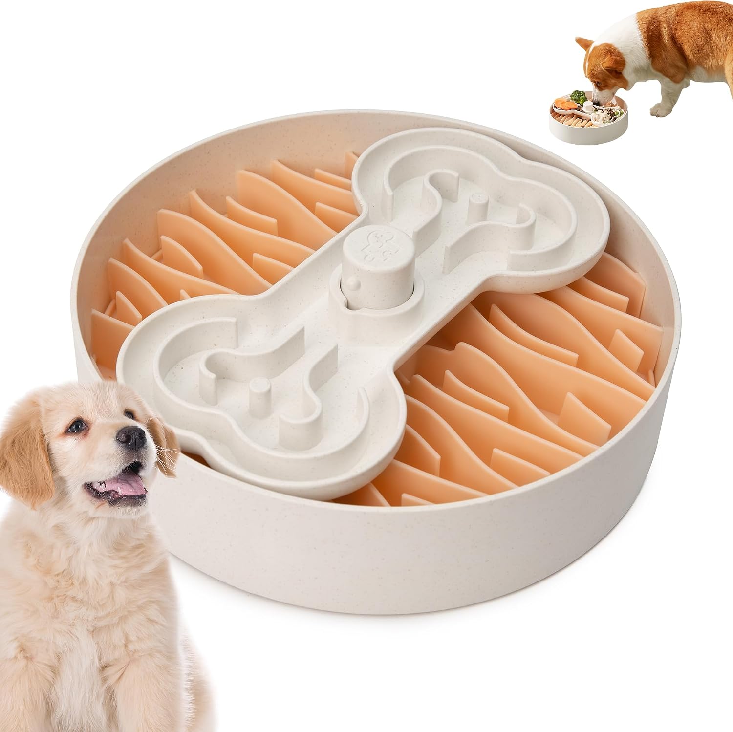 Bone-shaped maze puzzle slow feeder bowl